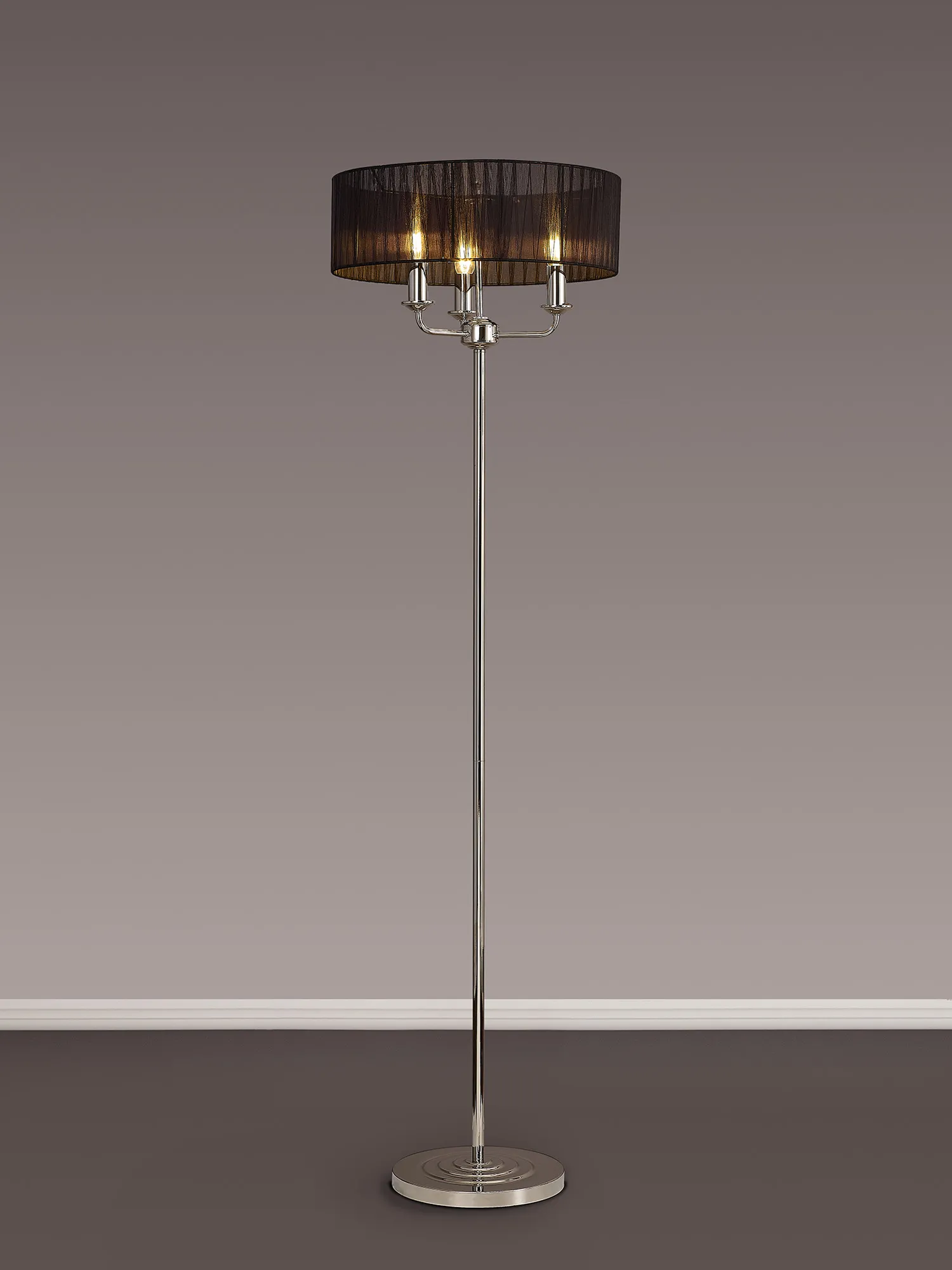 Banyan 45cm 3 Light Floor Lamp Polished Nickel, Black DK0888  Deco Banyan PN BL